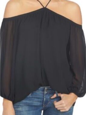 1. State Black Off-Shoulder Halter Blouse